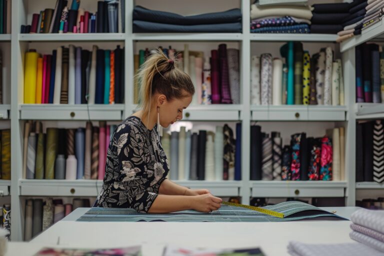 Clothes designer work in workshop, AI generated